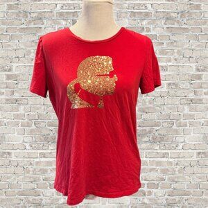 Karl Lagerfeld Red Gold Sequin Silhouette Signature T-Shirt Size Small